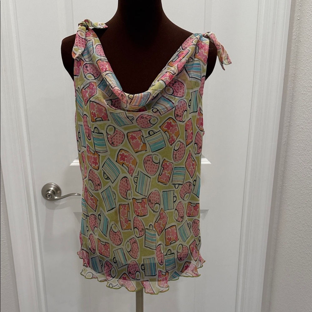 Vintage handbag  Patterned Women's Top cowl neck size 12 Y2K